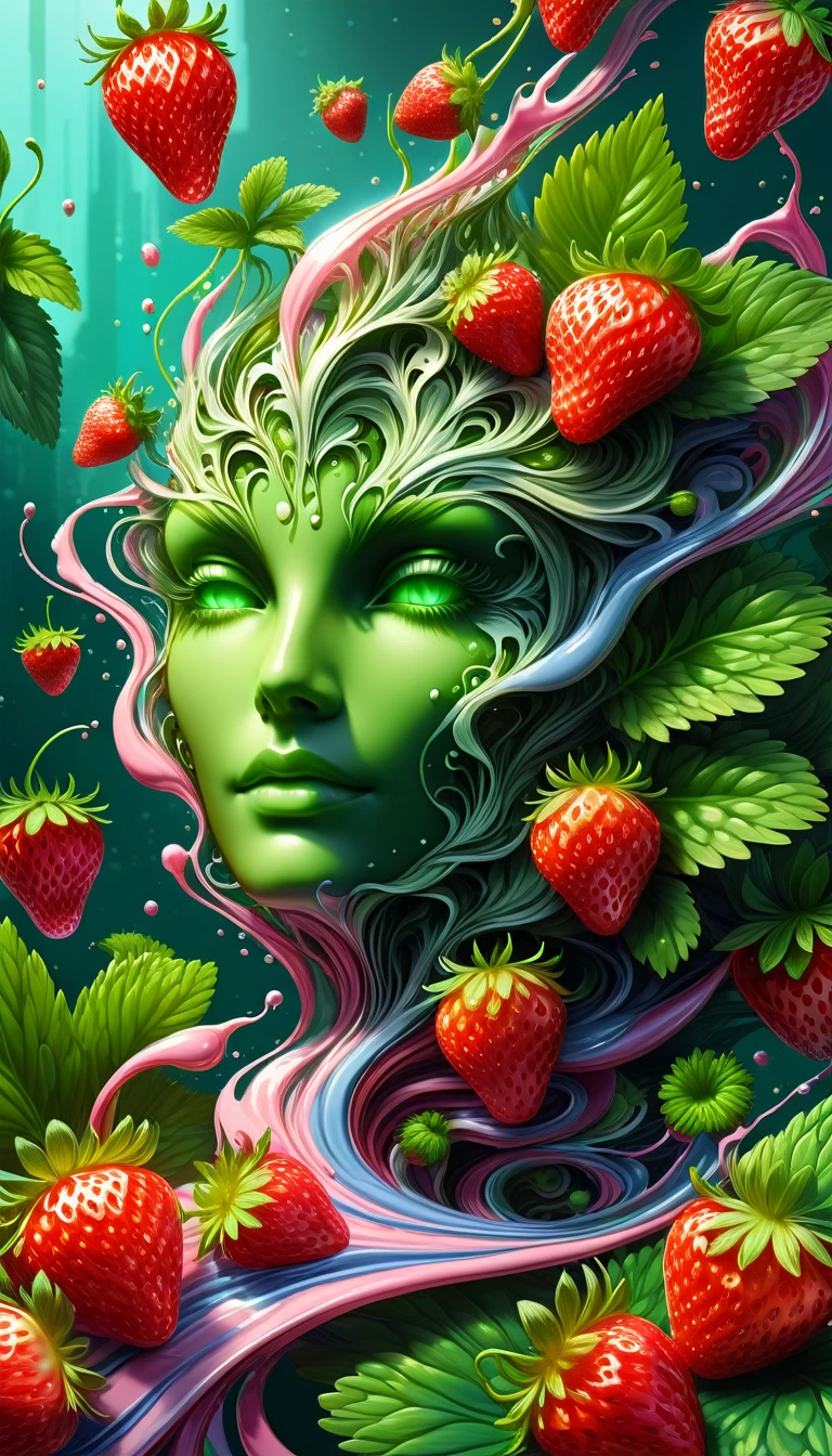1female, hyper detailed masterpiece, dynamic, awesome quality,floating liquid plant DonMW15pXL, ral-strawberryjam
