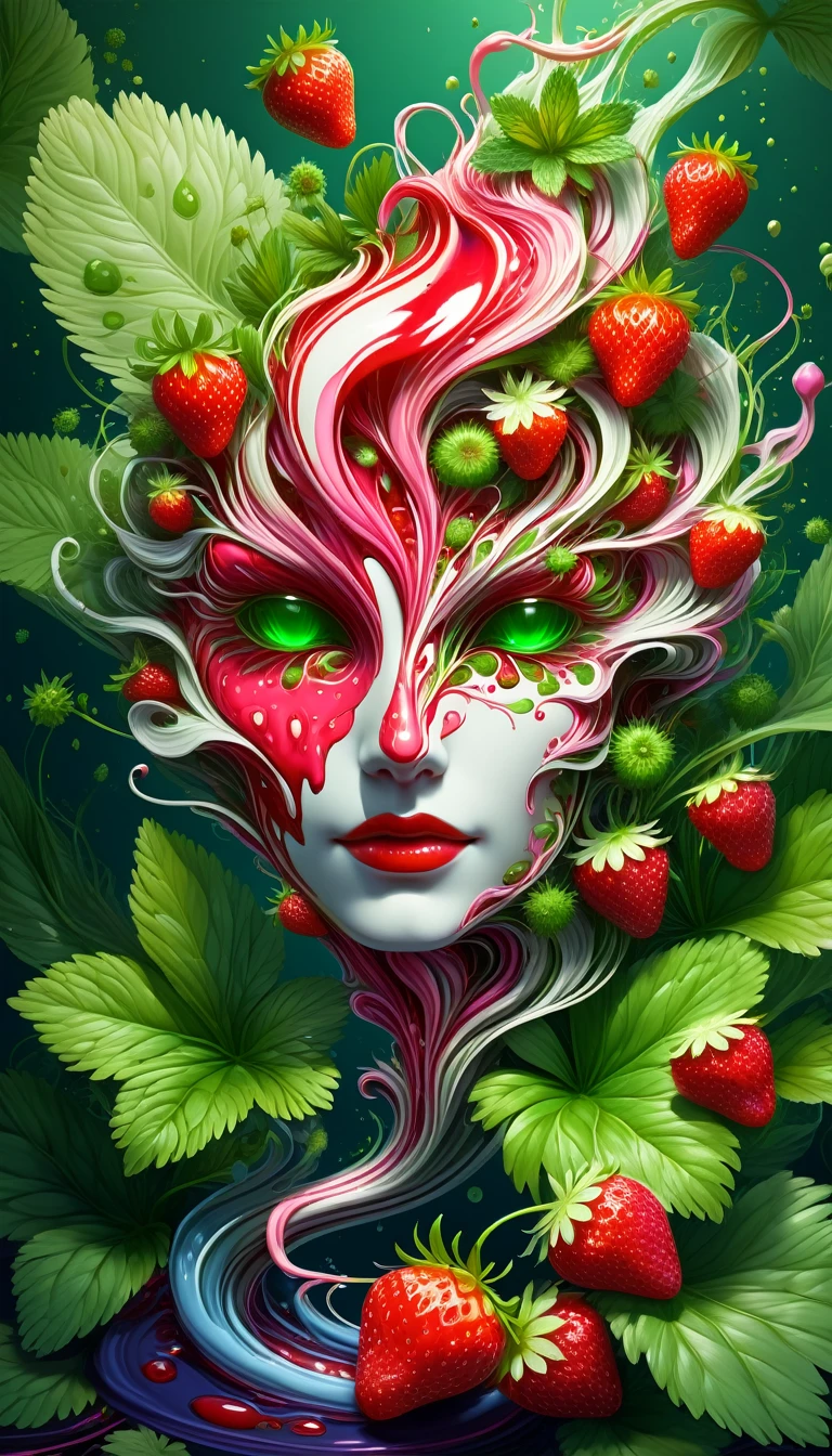 1female, hyper detailed masterpiece, dynamic, awesome quality,floating liquid plant DonMW15pXL, ral-strawberryjam