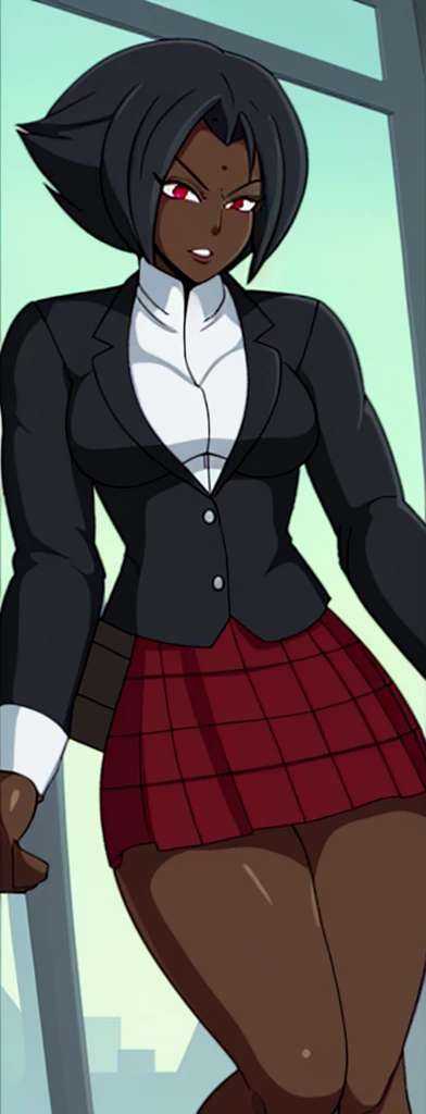 Anime Evil black skinned business woman in a skirt suit