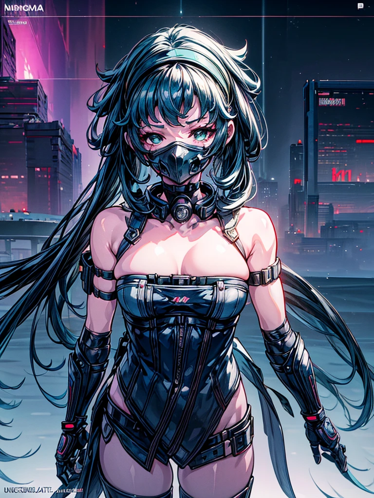 a beautiful detailed anime girl, sexy urban futuristic outfit, subzero mortal kombat mask covering mouth, submachine gun on back, masterpiece, 8k, ultra-detailed, photorealistic, intricate details, dramatic lighting, vibrant colors, cinematic composition, cyberpunk, science fiction, concept art style