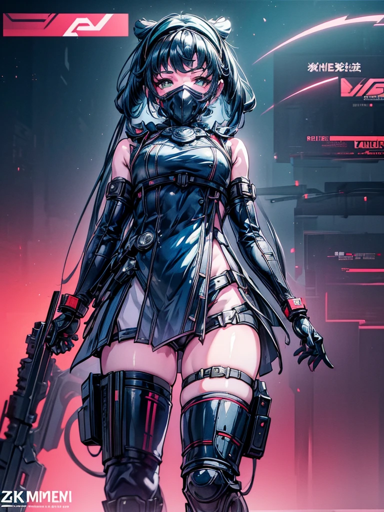 a beautiful detailed anime girl, sexy urban futuristic outfit, subzero mortal kombat mask covering mouth, submachine gun on back, masterpiece, 8k, ultra-detailed, photorealistic, intricate details, dramatic lighting, vibrant colors, cinematic composition, cyberpunk, science fiction, concept art style