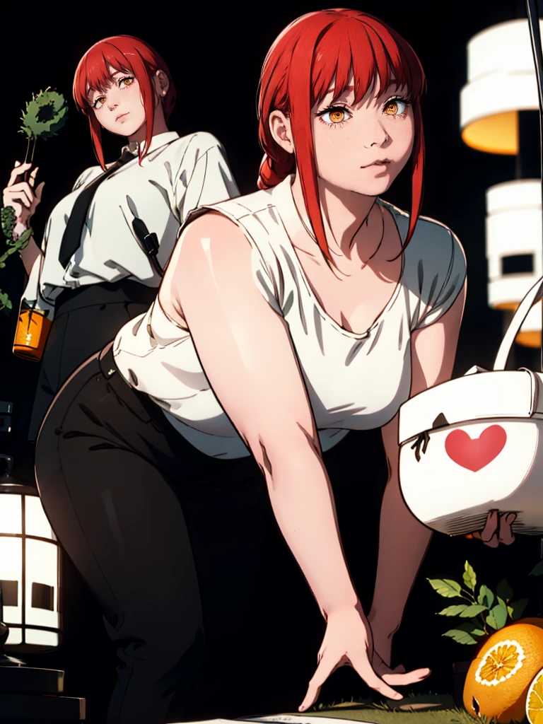 Le personnage Makima de la série animée Chainsaw Man, fragile, obésité morbide, ssbbw, pleine longueur (corps entier 1.1.), fond sombre, obscurité, anatomie correcte 1.1, anatomie correcte de la main, Très féminin, corps gras et rond, grosses Jambes, fesses, beau corps obèse, ventre rond et mou très gras, cheveux roux, Yeux oranges, Cercles rouges pour les écoliers, chemise blanche, jupe noire, cravate noire, pose sexy, réaliste, very détaillé, beau corps, détaillé body, détaillé hands, détaillé, vibrant, détaillé Face, Conception des personnages de Makima. very détaillé, détaillé body, détaillé hands, détaillé Face, Art animé, Hugh Détails, Visage très abattu, détaillé eyes, Illustration ultra fine, Meilleure ombre, détail fin, beautiful détaillé glow, beautiful détaillé, Extraordinairement beau, extremely détaillé, inexpressif, composition épique, Style animé. art animé, Style animé. Jupe noire, chemise blanche, cravatte, pose sexy. Double menton, visage très gras, grosses joues, joues potelées