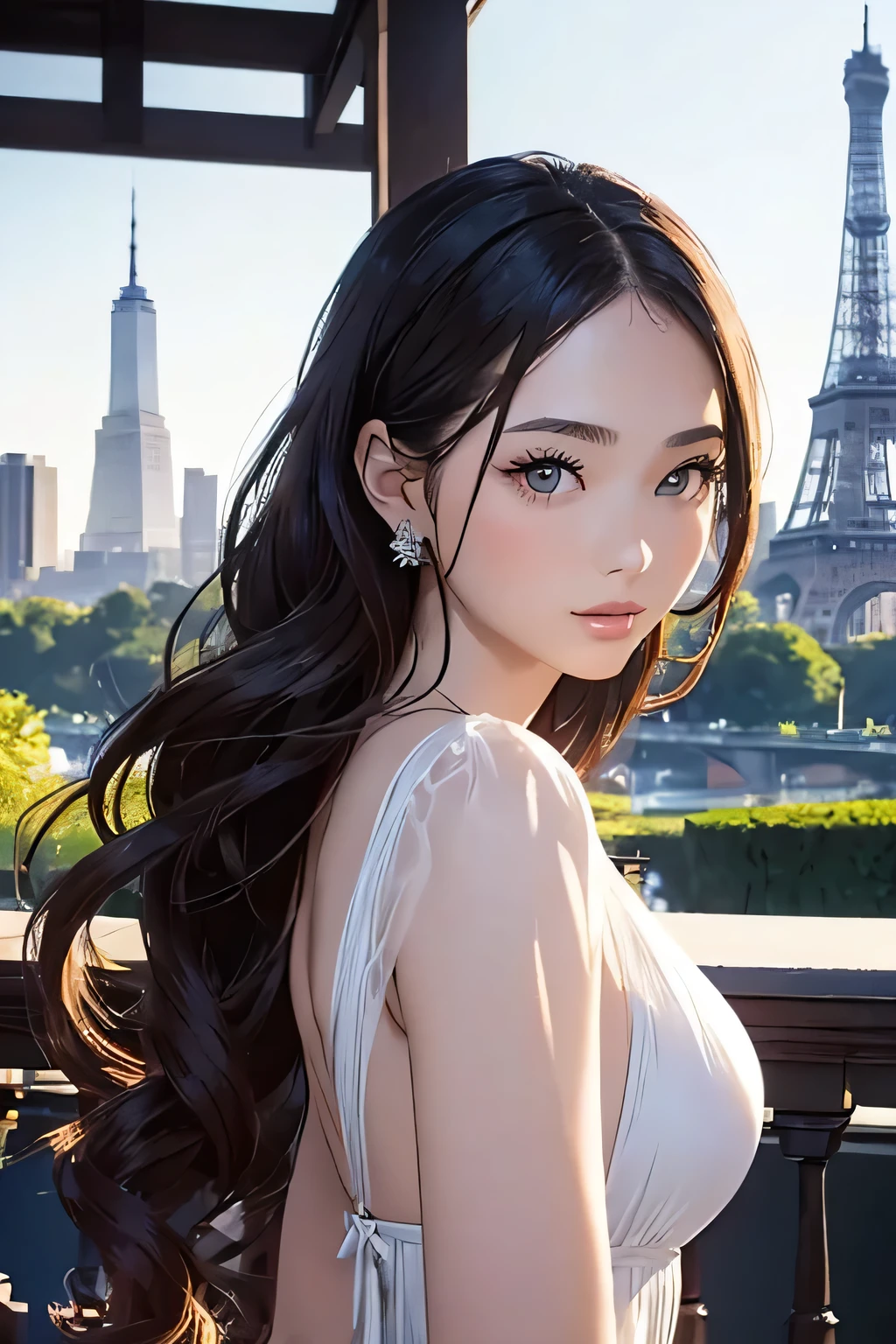 Highest quality、High resolution、Detailed Background、(Beautiful face in every detail:1.4)、Anatomically correct、(Detailed facial expressions)、age beauty、(Highly detailed face:1.2)、(Huge breasts:1.2)、Cute hair colour、Braided long hair、Wavy Hairstyle、well-groomed eyebrows、Perfect body line、Cute Eye Makeup、Cute Lip Makeup、Calm and elegant look、Tokyo Tower、Eiffel Tower in Paris、New York's Central Park、
(Beautiful model girl on the background of landmarks:1.5)、
Famous landmarks and structures、
A beautiful woman with an elegant and refined appearance、Dresses and summer dresses、Long skirts, etc.、
Wear glamorous and elegant fashion、
Walking slowly or standing gracefully with landmarks in the background、
Strike a pose that matches the atmosphere of the place.、
The camera angle is a composition that highlights the model's charm, such as a full-body shot or a close-up of the upper body.、
The lighting and color grading create an urban and romantic impression.、so beautiful