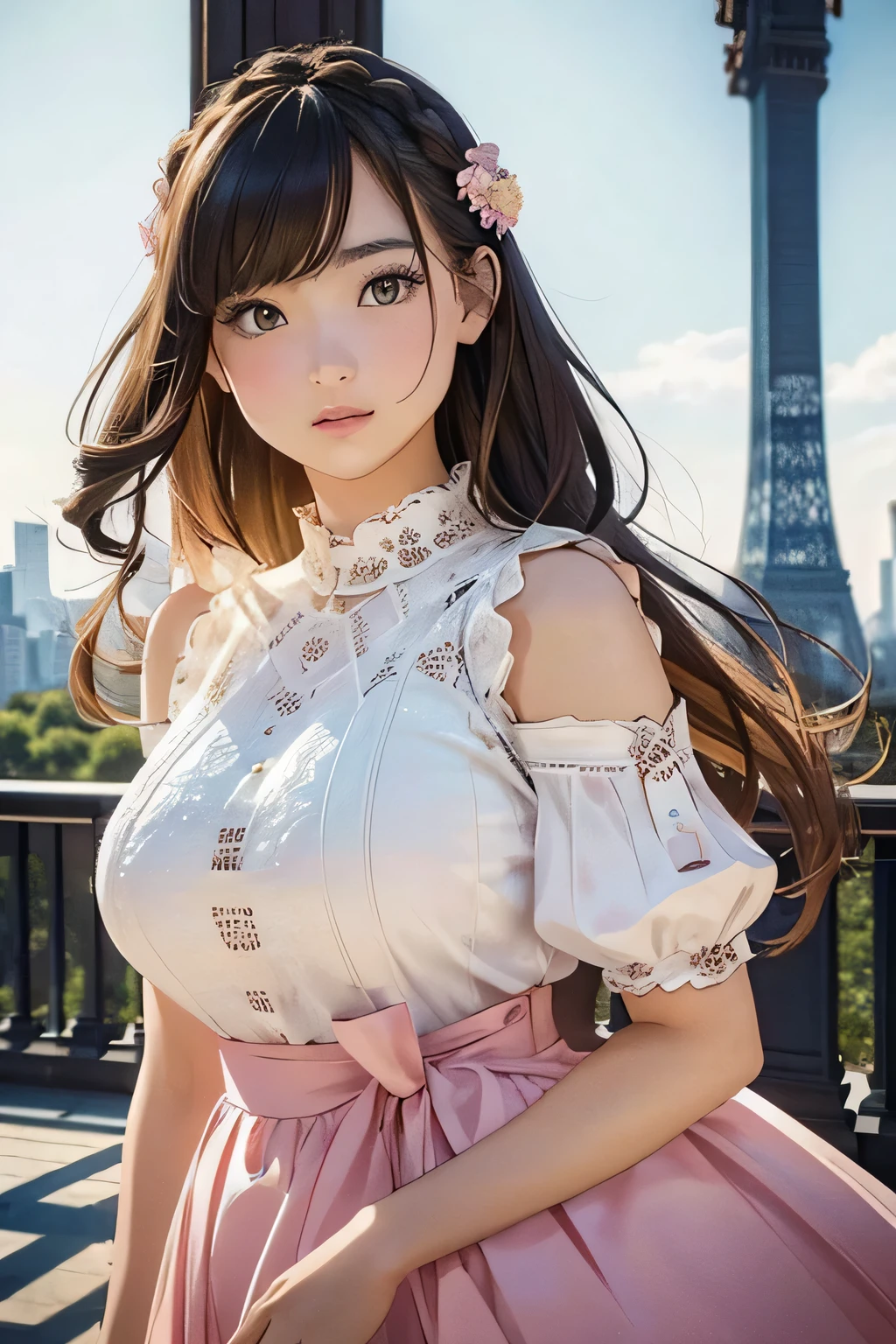 Highest quality、High resolution、Detailed Background、(Beautiful face in every detail:1.4)、Anatomically correct、(Detailed facial expressions)、age beauty、(Highly detailed face:1.2)、(Huge breasts:1.2)、Cute hair colour、Braided long hair、Wavy Hairstyle、well-groomed eyebrows、Perfect body line、Cute Eye Makeup、Cute Lip Makeup、Calm and elegant look、Tokyo Tower、Eiffel Tower in Paris、New York's Central Park、

(Beautiful model girl on the background of landmarks:1.5)、

Famous landmarks and structures、
A beautiful woman with an elegant and refined appearance、Dresses and summer dresses、Long skirts, etc.、
Wear glamorous and elegant fashion、
Walking slowly or standing gracefully with landmarks in the background、
Strike a pose that matches the atmosphere of the place.、
The camera angle is a composition that highlights the model&#39;s charm, such as a full-body shot or a close-up of the upper body.、
The lighting and color grading create an urban and romantic impression.、so beautiful