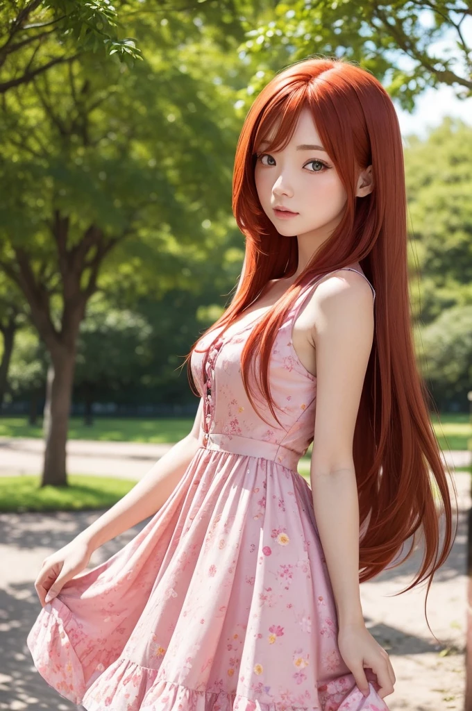 high resolution、Ultra-dense、beautiful、digital art、pretty girl、smiling girl、{looking at the camera}、Rich and sexy like a peach、peach hair ornament、long chestnut hair、Bust Up Photos、{Peach background}、pink、