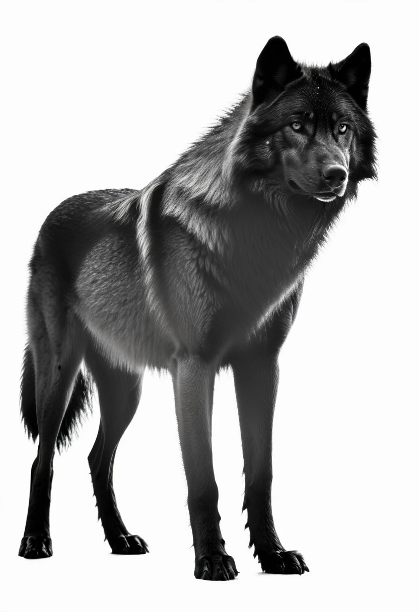 BLACK SILOUETTE OF A BIG WOLF ,WHITE BACKGROUND