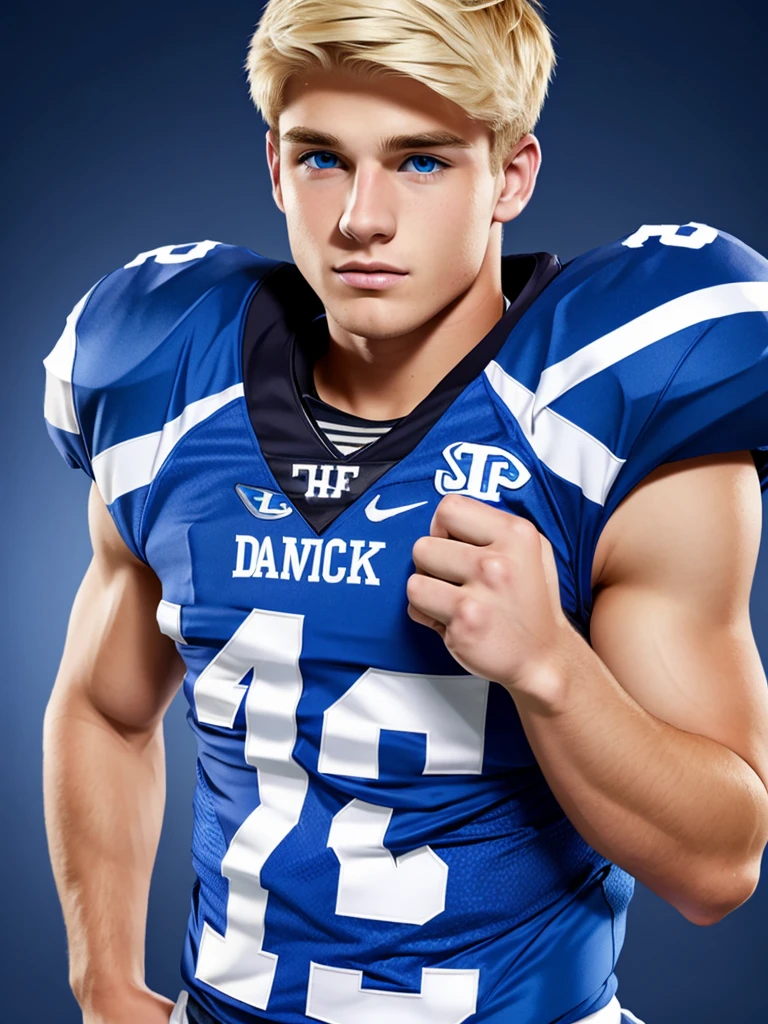 Dack, handsome young college football jock with bleached blonde hair and bright blue eyes.