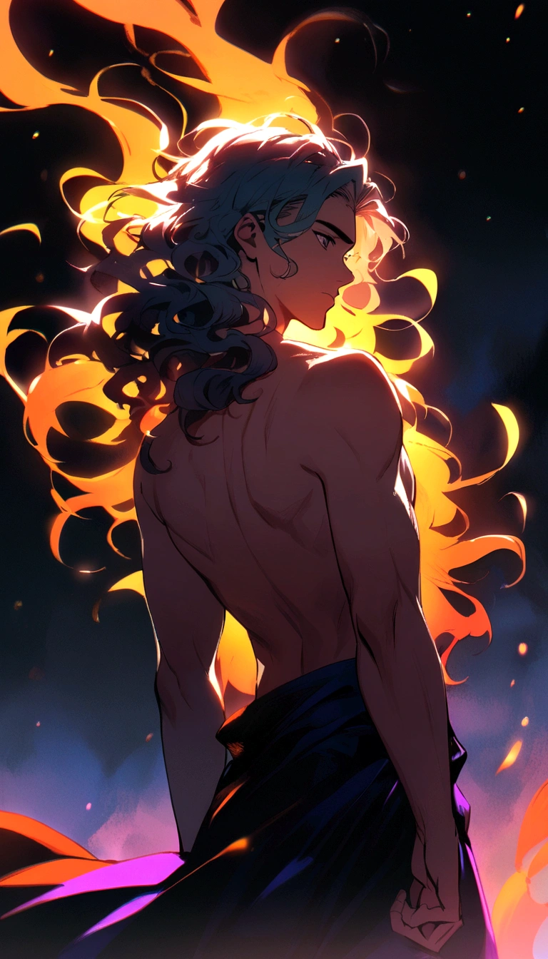 turning his back. A boy with wavy hair