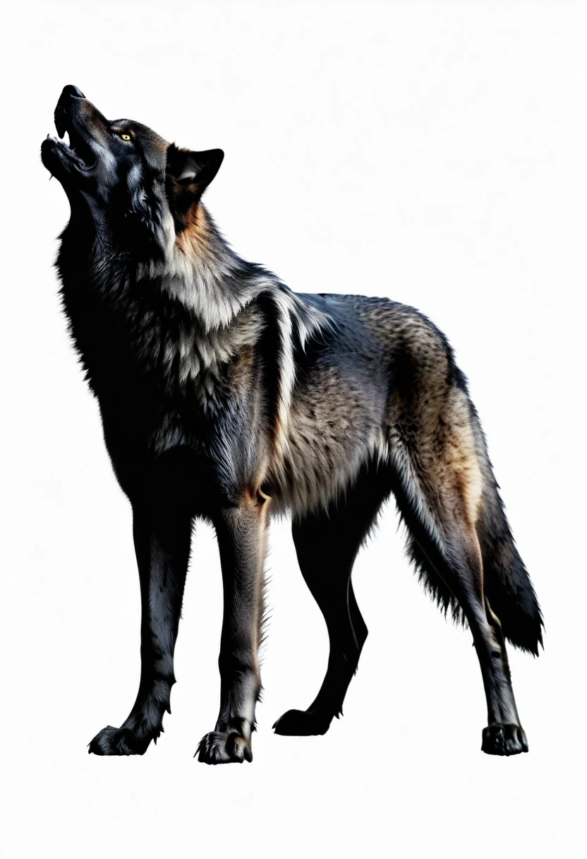 BLACK SILOUETTE OF A BIG WOLF ,WHITE BACKGROUND