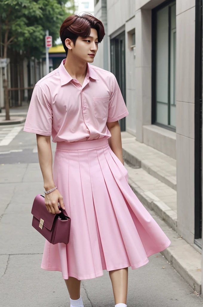 Jung kook in pink skirt