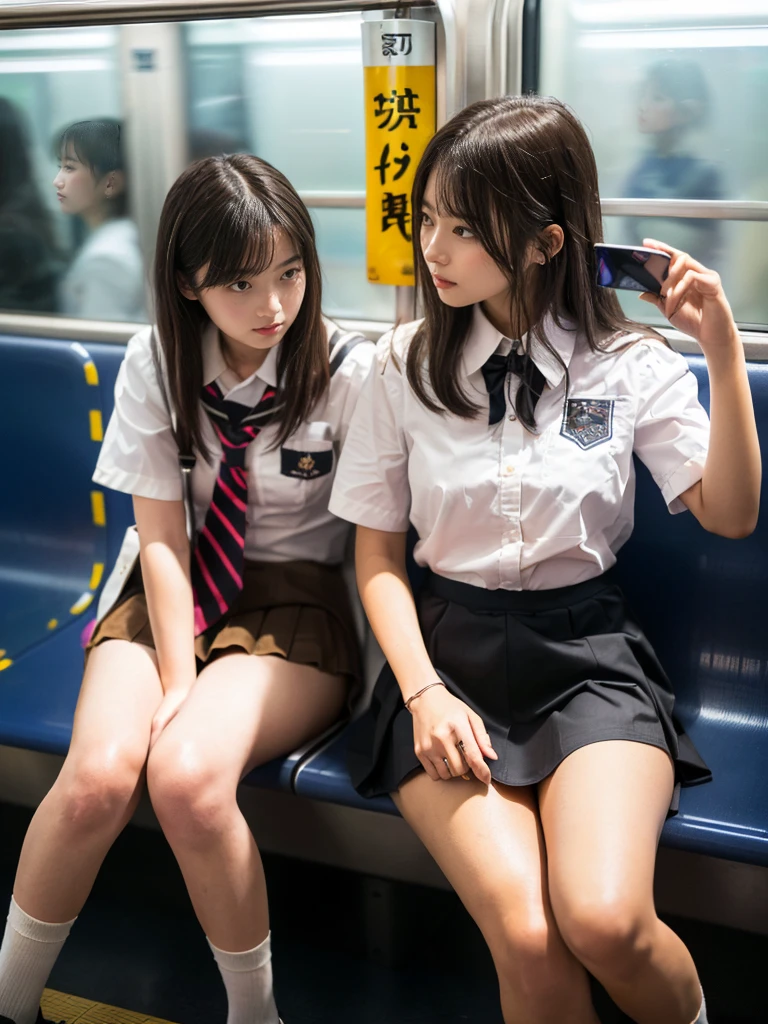 (masterpiece:1.2)、(Photorealistic:1.1)、Realistic, Ultra-high resolution, Highest quality, Real Life Photos ,( In the evening :1.1),(((Showing panties:1.4)))、((Visible panties:1.4))、((A girl sitting on a Yamanote Line train and looking at her smartphone))、
((((1 Girl:1.5)))), (((A high school girl lifts her skirt to show off her underwear on the train:1.4)))、(Cute face:1.3)、Japanese 1 Girl,((Japanese High School Girls))、((1 real high school girl))、((Japanese High School Uniform:1.6))、  Black Hair,(Written boundary depth:1.3)、 ((Dark brown eyes:1.2))、(Real skin texture:1.3)、(Immersive atmosphere:0.8、Chiaroscuro:1.2) 、(Look Viewer:1.3)、((Expressionless:1.3))、((Red cheeks:1.1))、((She&#39;s wearing tiny silk panties))、((Showing off panties:1.4))、((A woman rolling up her skirt))、((Highlight the panties))、The cutest girl in the world、((Lift up the skirt:1.4)),(8K,16K:1.5),Pussy Line