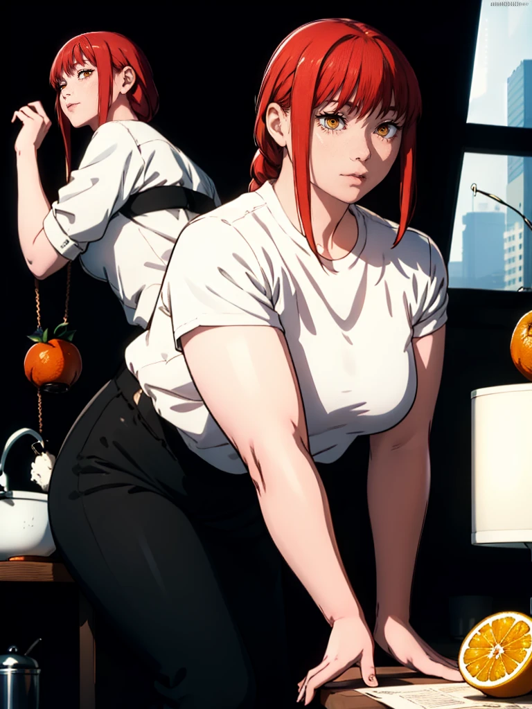 Le personnage Makima de la série animée Chainsaw Man, fragile, obésité morbide, ssbbw, pleine longueur (corps entier 1.1.), fond sombre, obscurité, anatomie correcte 1.1, anatomie correcte de la main, Très féminin, corps gras et rond, grosses Jambes, fesses, beau corps obèse, ventre rond et mou très gras, cheveux roux, Yeux oranges, Cercles rouges pour les écoliers, chemise blanche, jupe noire, cravate noire, pose sexy, réaliste, very détaillé, beau corps, détaillé body, détaillé hands, détaillé, vibrant, détaillé Face, Conception des personnages de Makima. very détaillé, détaillé body, détaillé hands, détaillé Face, Art animé, Hugh Détails, Visage très abattu, détaillé eyes, Illustration ultra fine, Meilleure ombre, détail fin, beautiful détaillé glow, beautiful détaillé, Extraordinairement beau, extremely détaillé, inexpressif, composition épique, Style animé. art animé, Style animé. Jupe noire, chemise blanche, cravatte, pose sexy. Double menton, visage très gras, grosses joues, joues potelées