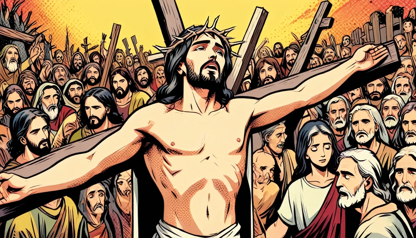 Jesus Christ was crucified,with several crowd,Grieving, Logo design,desenho incrivel arte comics books cartoon