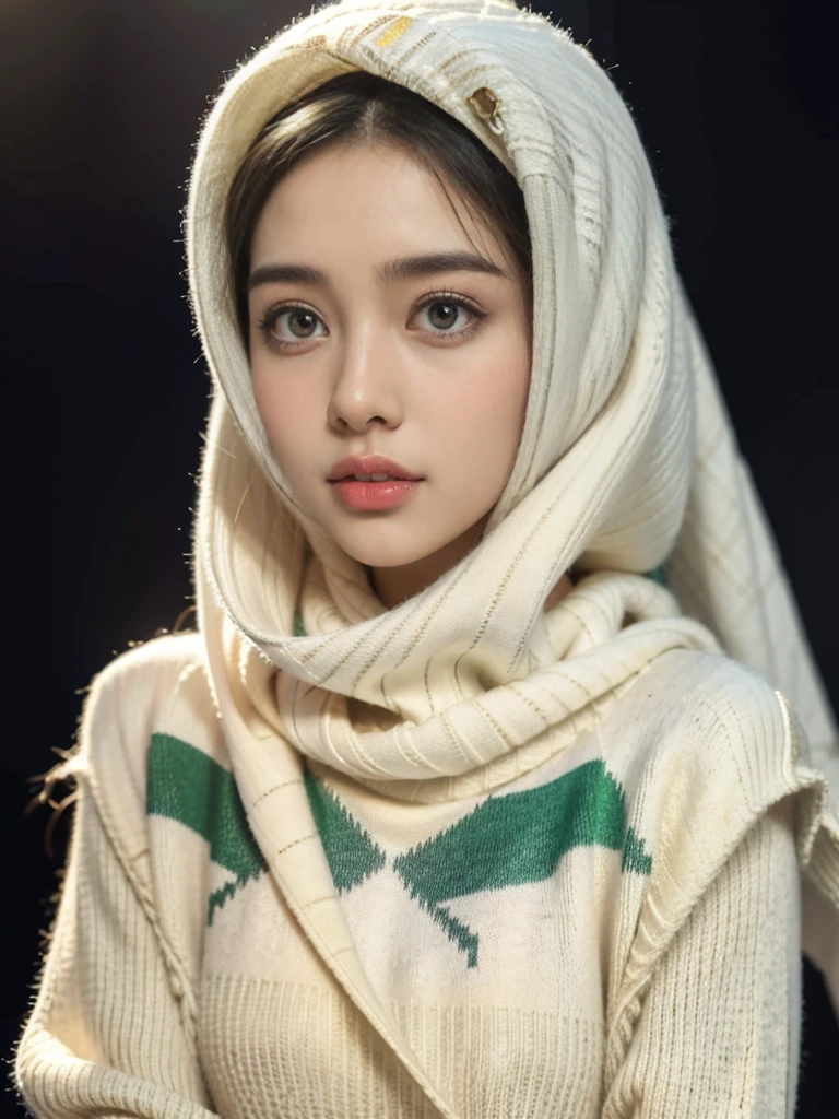 (RAW photo, best quality), POV, (realistic, photo-realistic:1.3), ((palestine flag patterns Sweaters Outfits)), HIJAB OUTFITS DRESS, best quality of Hijab Girl, Full Hijab Dress, highly detailed, masterpiece, ultra-detailed, illustration, 1girl, upper_body, dynamic angle, world masterpiece hijabi, extremely detailed CG unity 8k wallpaper, ink, Amazing, cinematic lighting,
