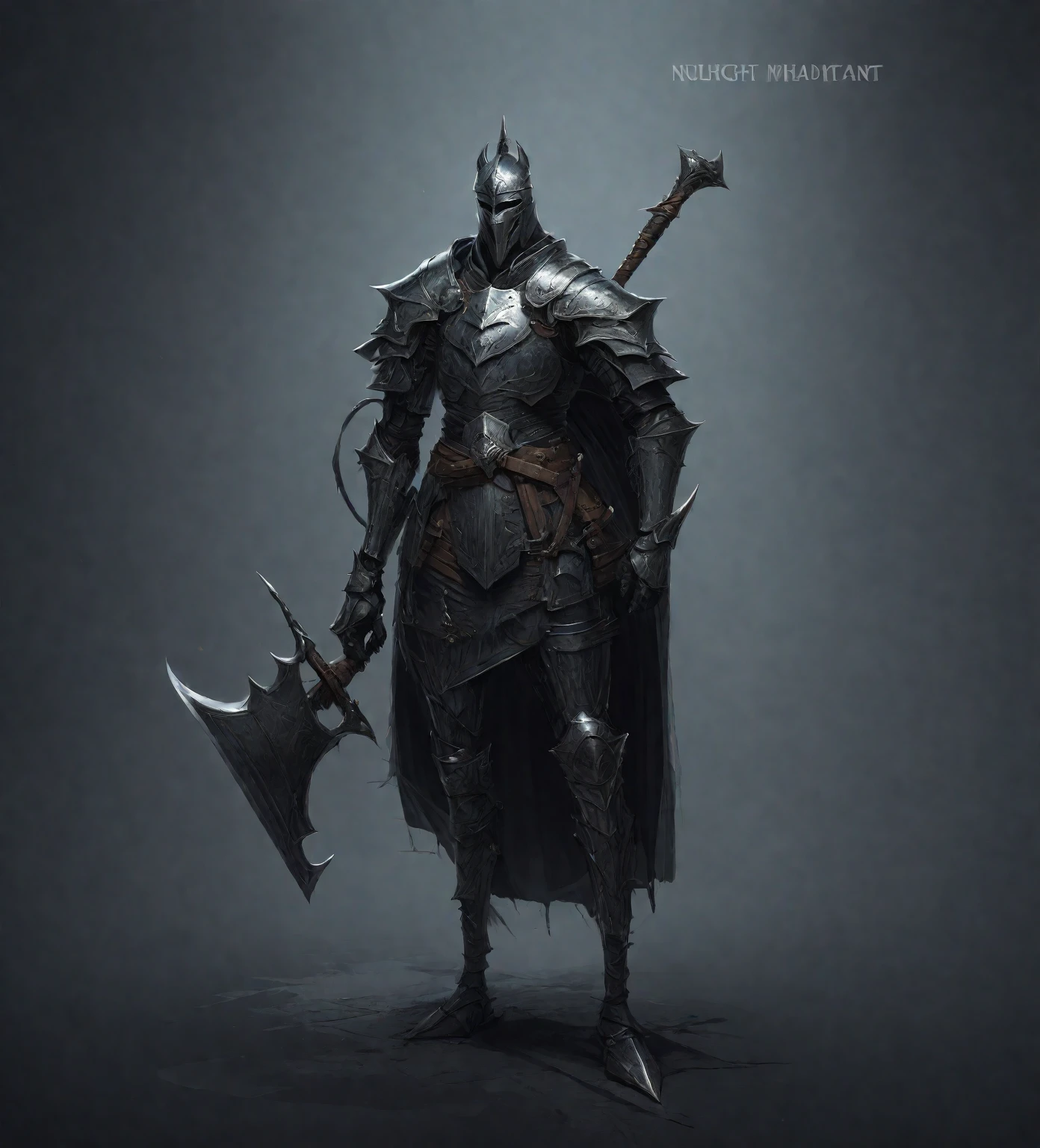 close-up of a man in armor with an ax on a long shaft, heroic The concept of a fantasy character, The concept of a fantasy character, complex fantasy character, dark Fantasy Character Design, anthropomorphic knight with shoulder pads in the form of a wolf, full body concept, Noble Demon Character Design, Dark soul armor concept, detailed full body concept art, detailed full body concept, mysterious concept art, Fantasy Character Design, dark soul concept