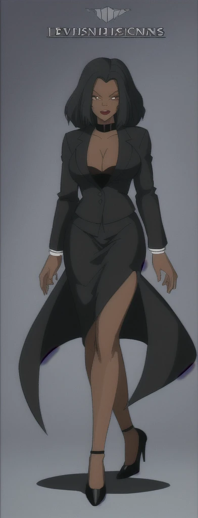Evil black business woman in a skirt suit full body 