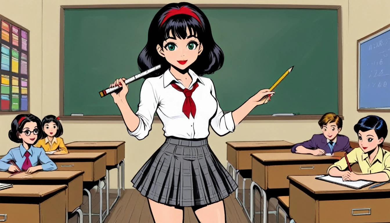 teacher short skirt sexy classroom holding a ruler