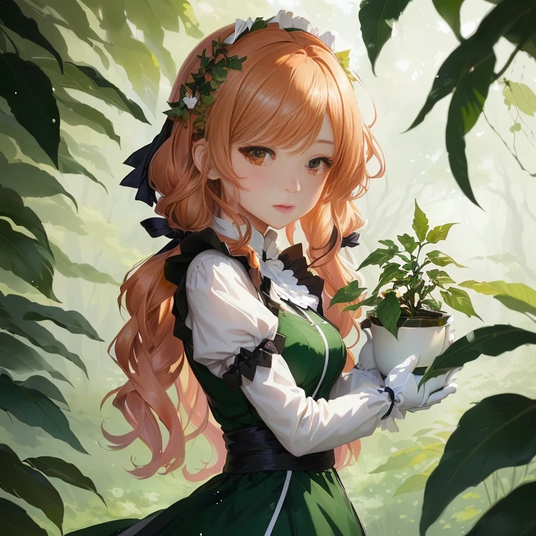 anime girl holding a plant in her hands in front of a tree, a maid in a magical forest, anime lush john 8k woods, marin kitagawa fanart, guweiz on pixiv artstation, cute anime waifu in a nice dress, guweiz on artstation pixiv, made with anime painter studio, painted in anime painter studio, zerochan art