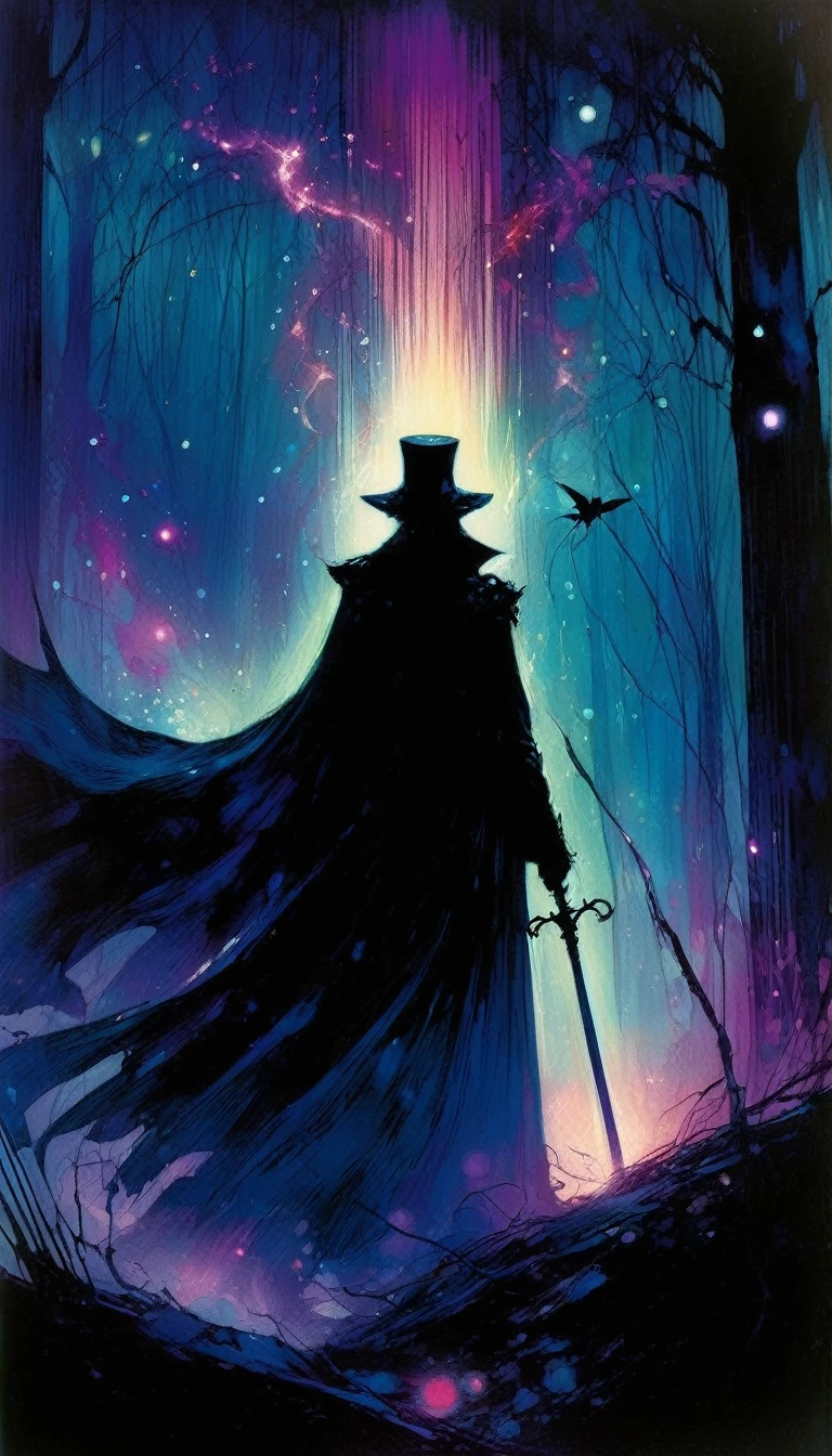 love and death, magic, dark, fantasy, night, inspired by Bill Sienkiewicz
