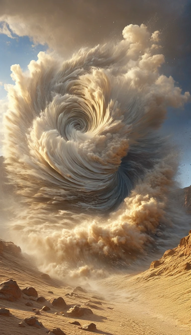 (Desert Canyon:1.5),A narrow canyon in the middle of the desert,Sandstorm,tornado, in the style of photograph realistic landscapes, stone sculptures, Cabin Core, stone, in the style of photograph realistic landscapes, Cabin Core, Rolling Waves,Decorative background, photograph realistic landscapes, Large canvas format, 32K Ultra HD, photograph, The best quality of imaginary landscapes,4K,8K,High resolution,masterpiece:1.2),Very detailed,(Actual,Realistically,Realistically:1.37),