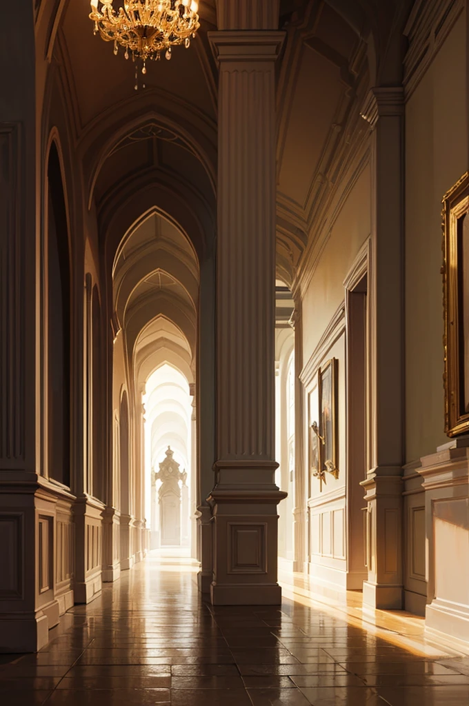hallway, window, columns, big gate, mansion interior, masterpiece, best quality, high resolution, 4k , illustration, digital art,