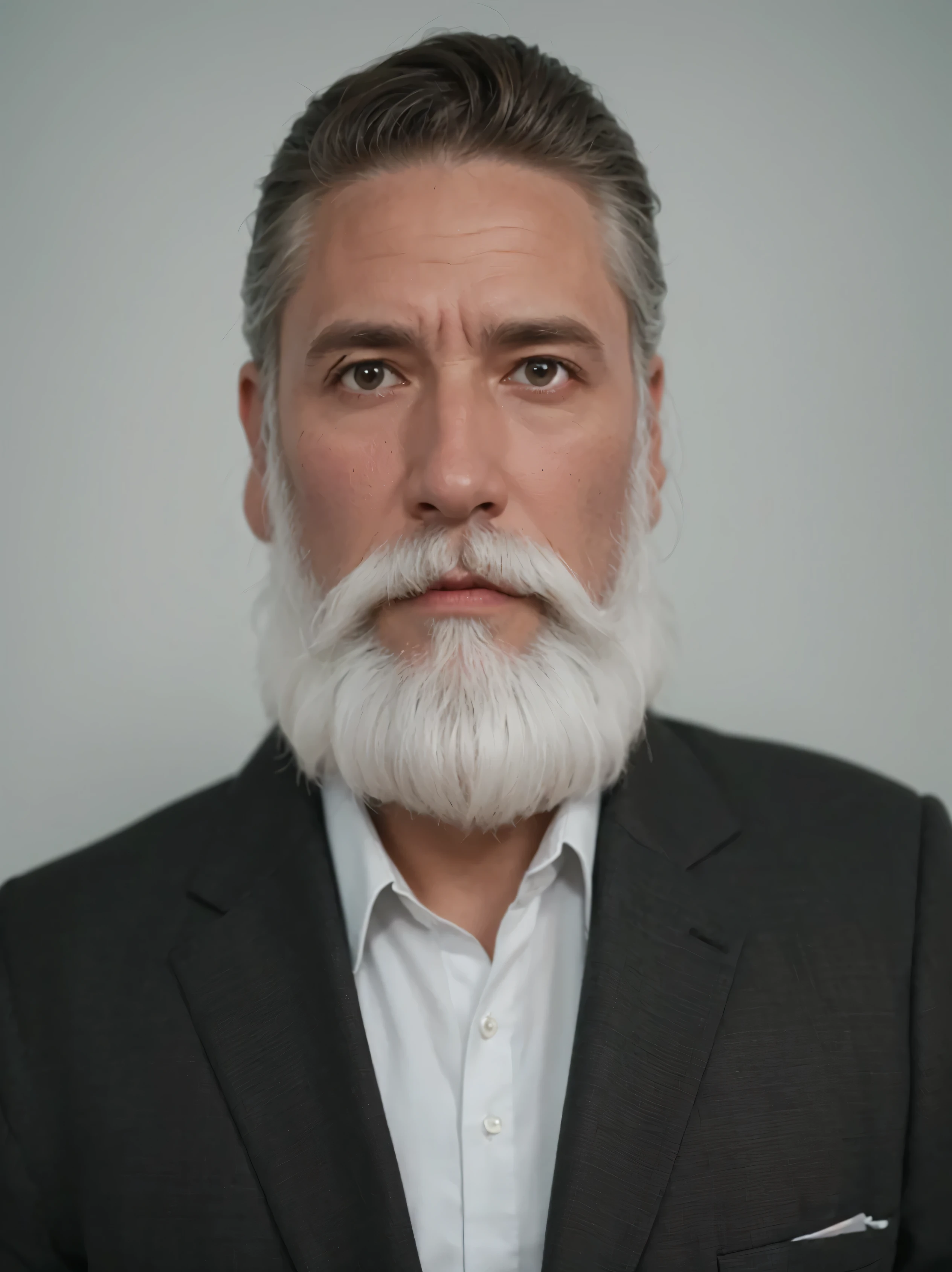 Make this photo look realistic and detailed, arafed man with a white beard and a white shirt, highly detailed vfx portrait, realistic restored face, highly detailed vfx portrait of, arnold maya render, 3d render senior artist, realistic face and body hybrid, 8k portrait render, short white beard, full white beard, realistically rendered face, photorealistic face, extremely detailed man, rendered in arnold engine, very detailed potrait, realistic portrait photo, close up potrait, profile portrait, very detailed face, very realistic face, very perfected face, very detailed clothes, very realistic clothes, very perfected clothes