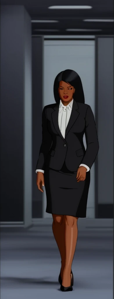 Evil black skinned business woman in a skirt suit 