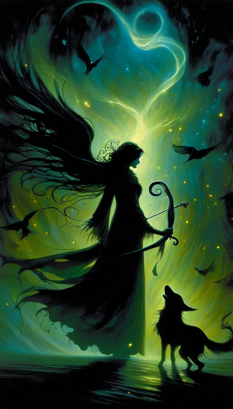love and death, magic, dark, fantasy, night, inspired by Dave mcKean