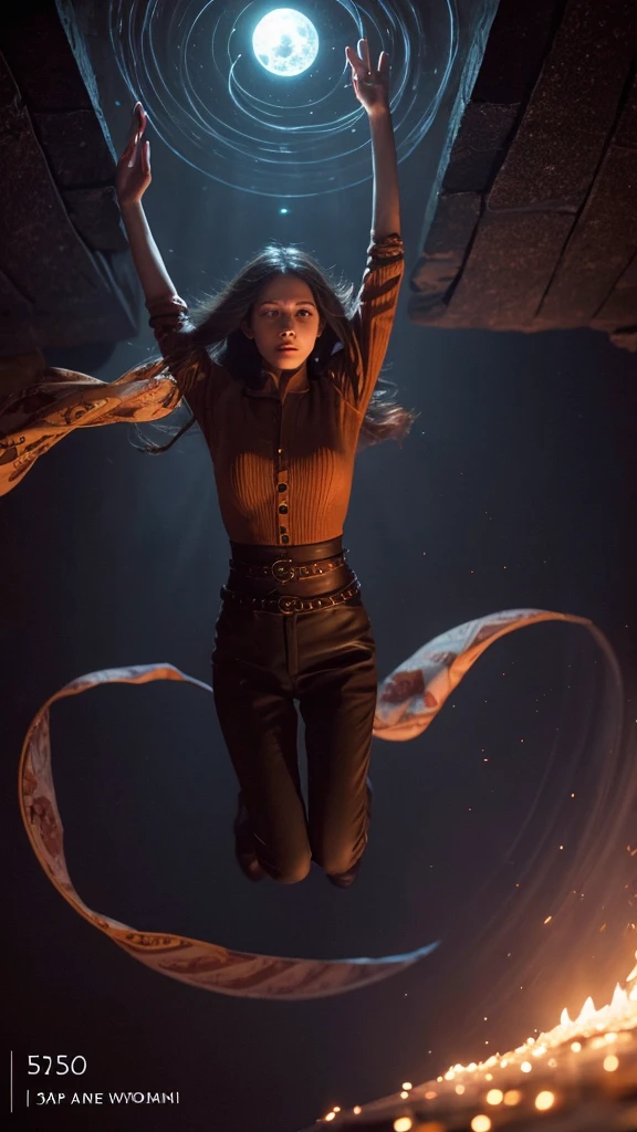 photograph, Portraiture, Intimidating Woman Levitating [The discovery of wormholes leads to new worlds|The cursed prince must marry the monster], [sf:Fantasy:0.6] Cinema Lighting