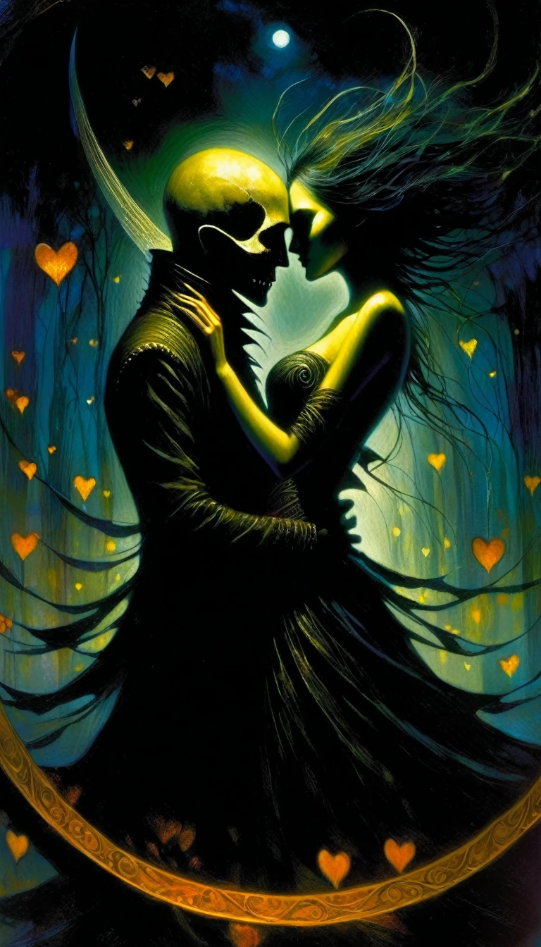 love and death, magic, dark, fantasy, night, inspired by Dave mcKean
