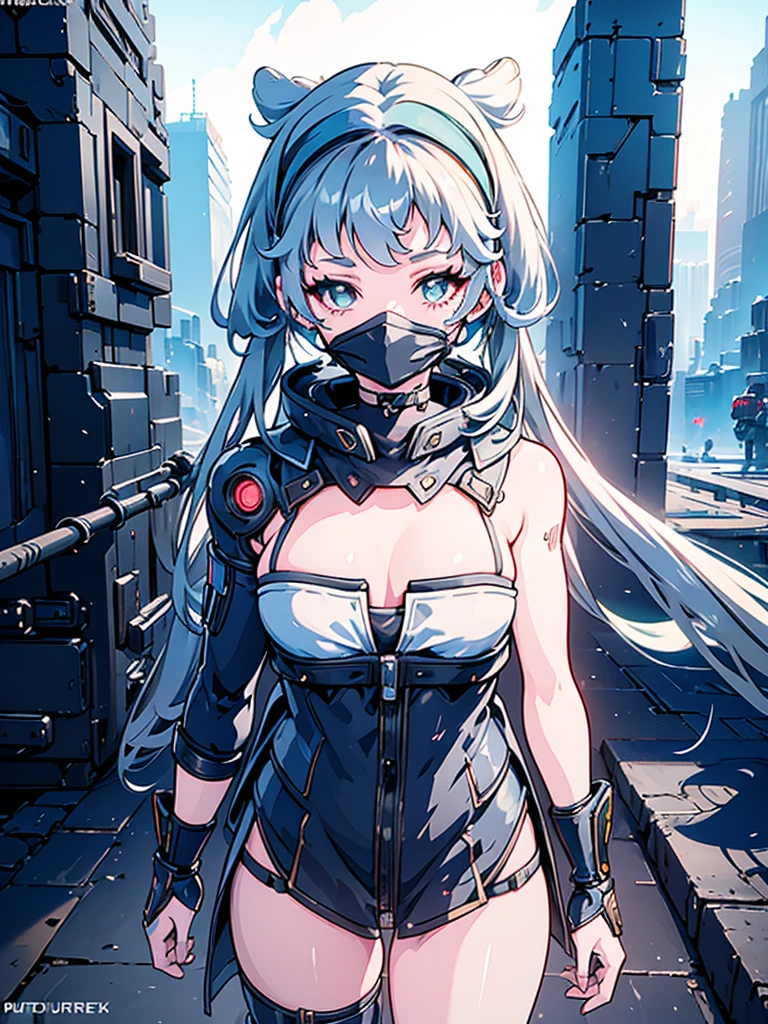 a beautiful detailed anime girl, sexy urban futuristic outfit, subzero mortal kombat mask covering mouth, submachine gun on back, masterpiece, 8k, ultra-detailed, photorealistic, intricate details, dramatic lighting, vibrant colors, cinematic composition, cyberpunk, science fiction, concept art style