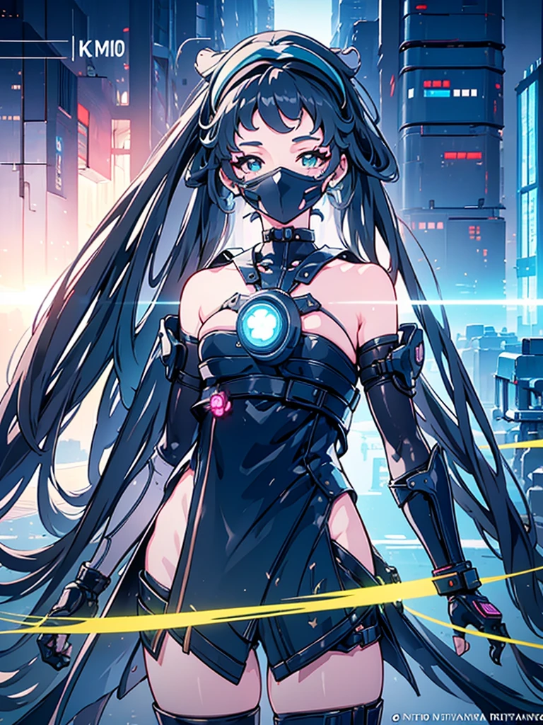 a beautiful detailed anime girl, sexy urban futuristic outfit, subzero mortal kombat mask covering mouth, submachine gun on back, masterpiece, 8k, ultra-detailed, photorealistic, intricate details, dramatic lighting, vibrant colors, cinematic composition, cyberpunk, science fiction, concept art style