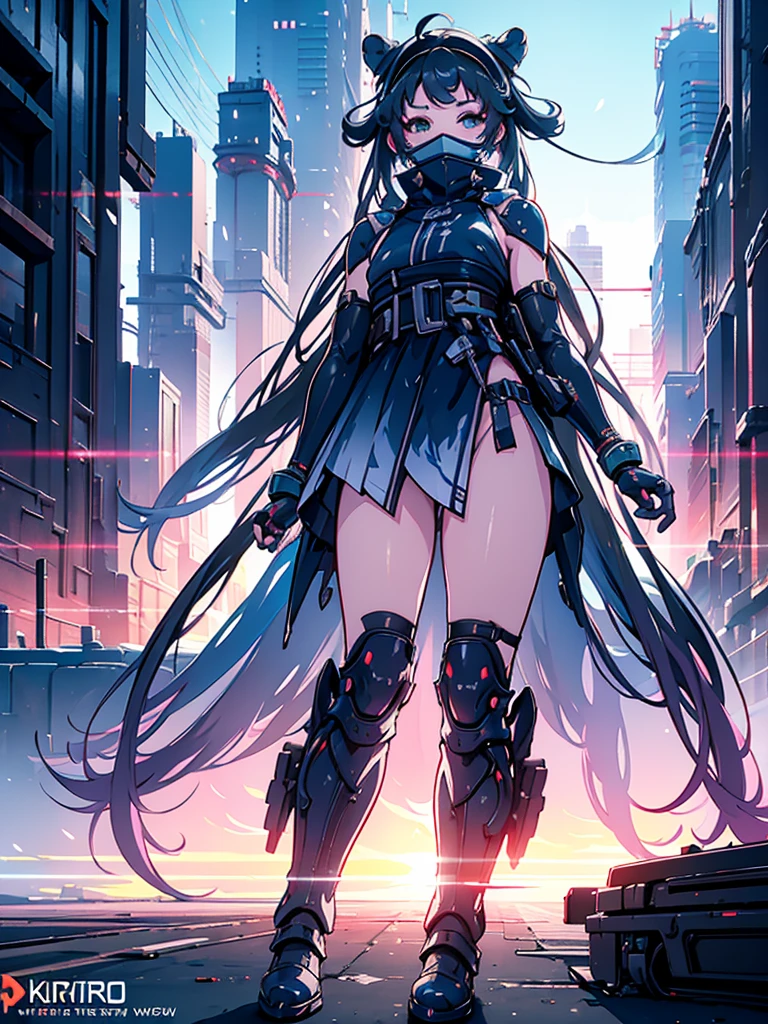 a beautiful detailed anime girl, sexy urban futuristic outfit, subzero mortal kombat mask covering mouth, submachine gun on back, masterpiece, 8k, ultra-detailed, photorealistic, intricate details, dramatic lighting, vibrant colors, cinematic composition, cyberpunk, science fiction, concept art style