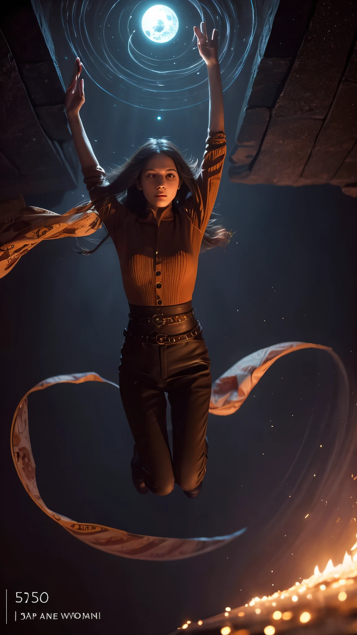 photograph, Portraiture, Intimidating Woman Levitating [The discovery of wormholes leads to new worlds|The cursed prince must marry the monster], [sf:Fantasy:0.6] Cinema Lighting