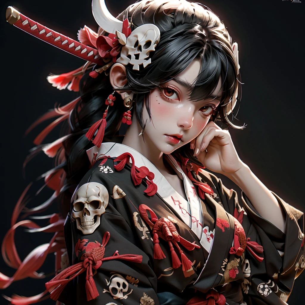 ((Best Quality)), ((Masterpiece)), (detailed), skull with samurai helmet
