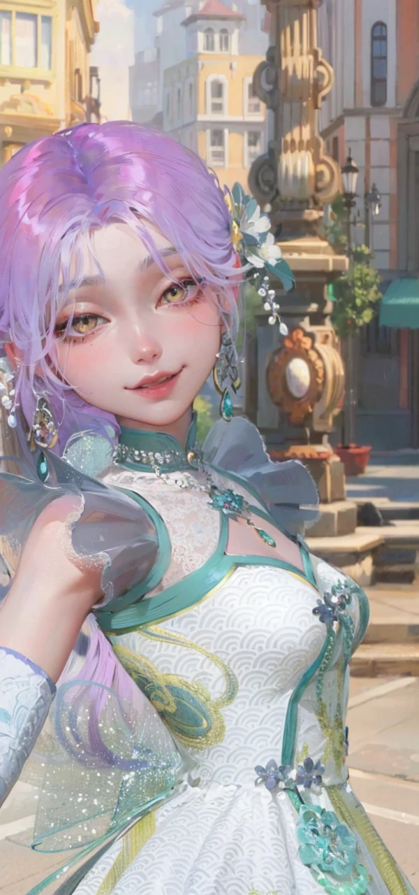 Best quality, masterpiece, purple eyes, high quality hair, purple hair, yellow eyes, high quality eyes
