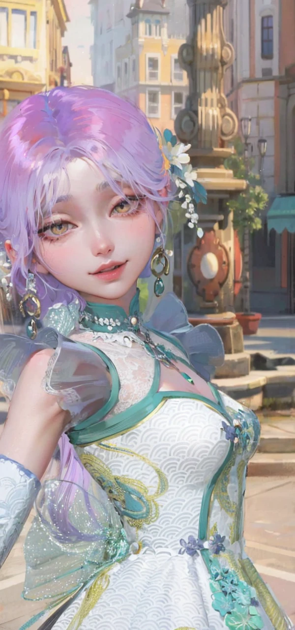 Best quality, masterpiece, purple eyes, high quality hair, purple hair, yellow eyes, high quality eyes