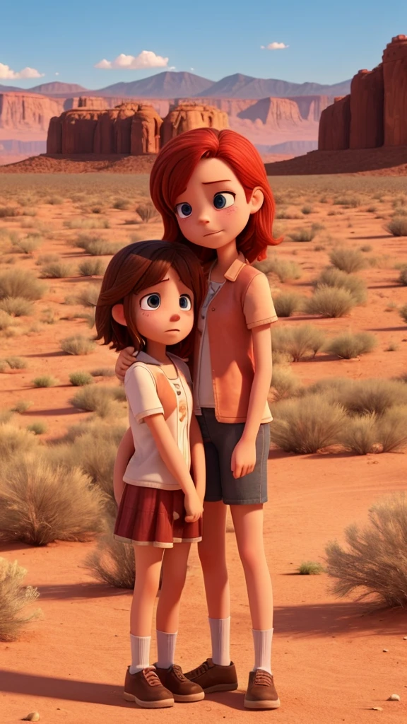 2 girls, redheads, (new), sobbing, desert landscape.