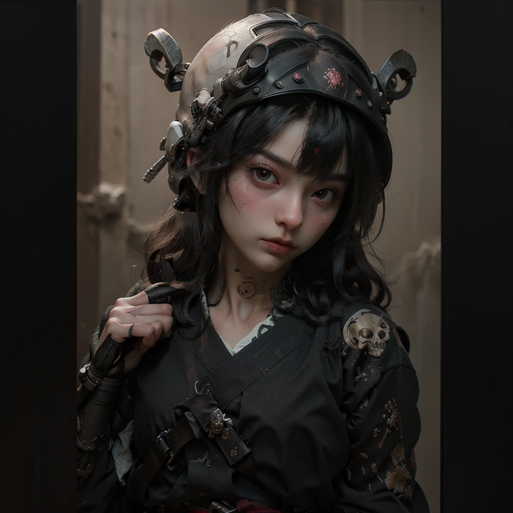 ((Best Quality)), ((Masterpiece)), (detailed), skull with samurai helmet