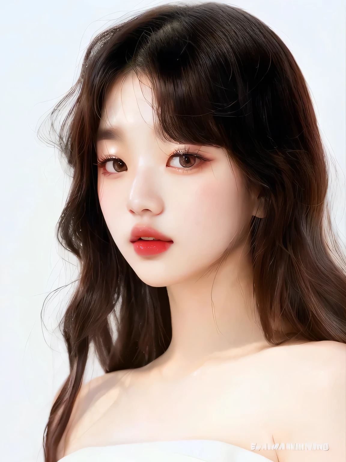 a close up of a woman with a white dress and red lipstick, jinyoung shin, bae suzy, jaeyeon nam, popular south korean makeup, taejune kim, popular korean makeup, seseon yoon, heonhwa choe, kwak ji young, kim hyun joo, gongbi, inspired by Yanjun Cheng, korean face features