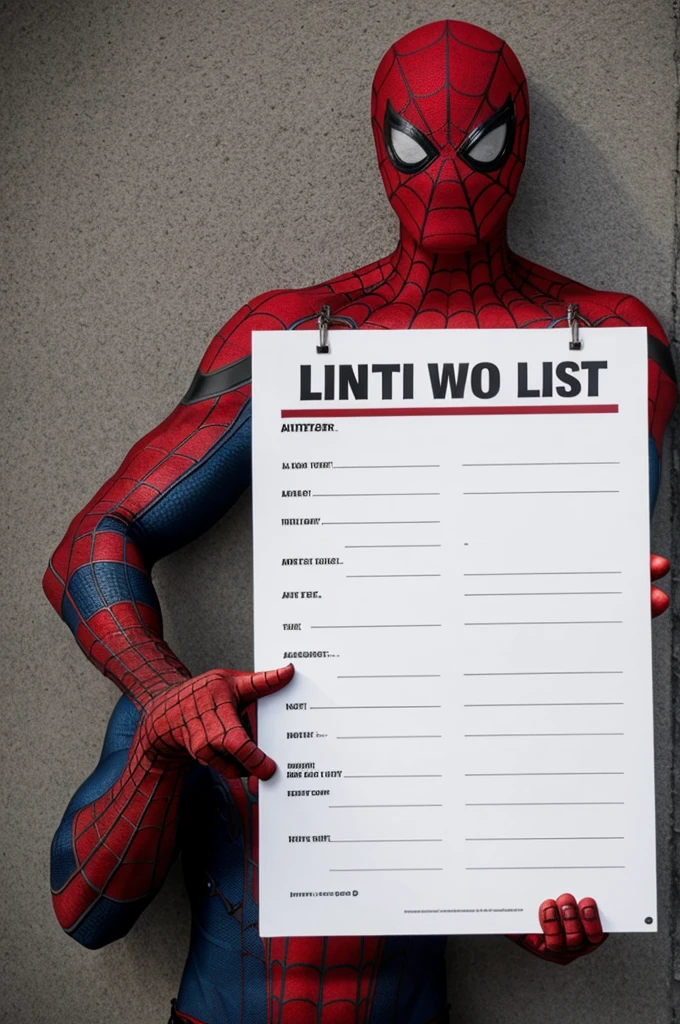 I want a Spiderman background and a sign that says LIST A