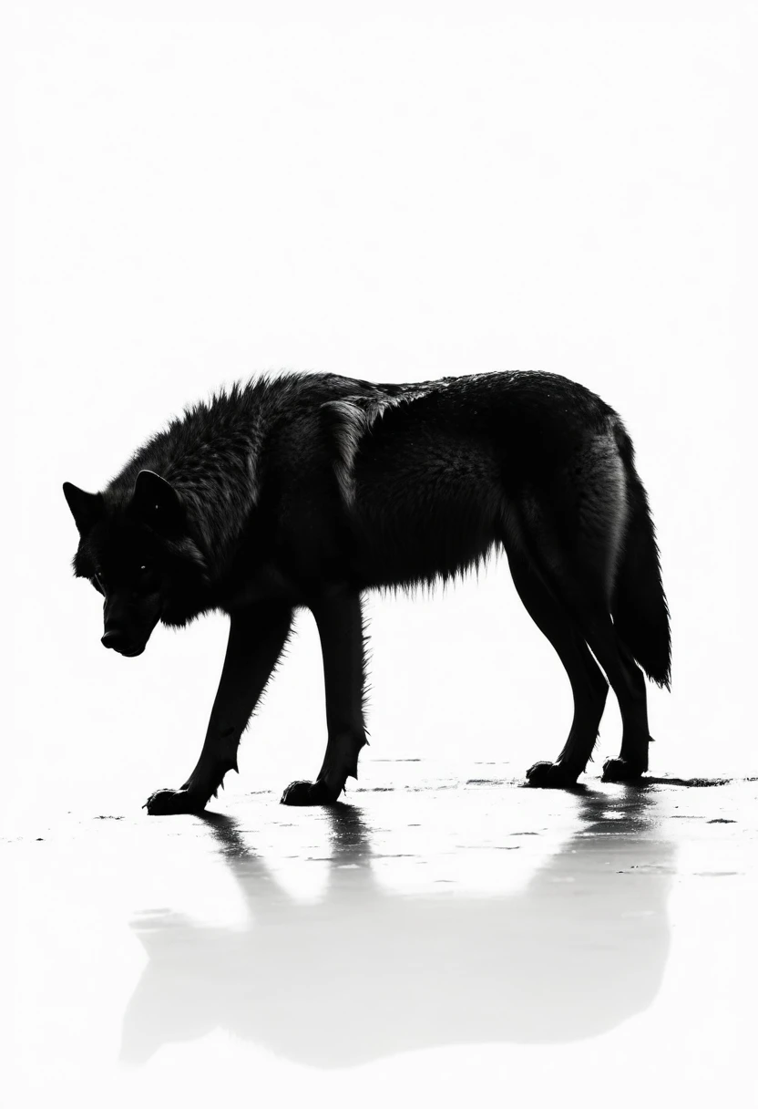 BLACK SILOUETTE OF A BIG WOLF ,WHITE BACKGROUND