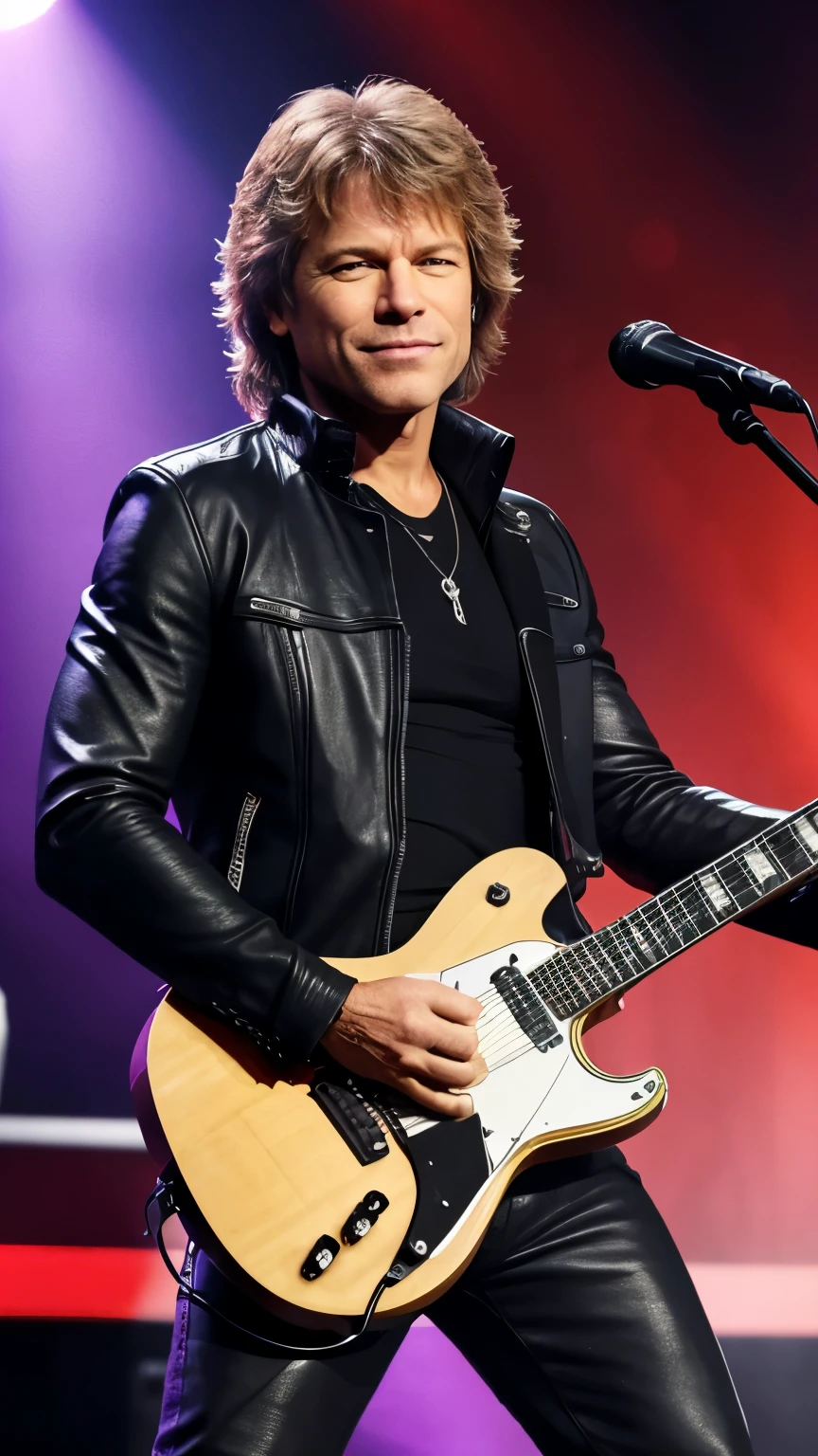 CRIAR JON BON JOVI GUITARRIST,ON STAGE PLAYING ELETRIC GUITAR,8K, REALISTA,UHD, FULL BODY ON SATEGE