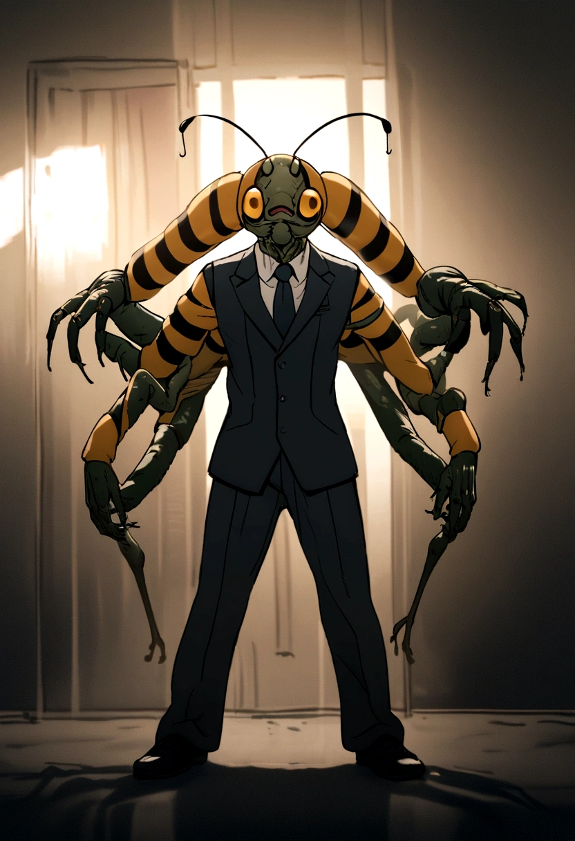((photo and gross)), ((first work)), Anthropomorphic humanoid bee dressed in formal clothes, Antennas, Four arms