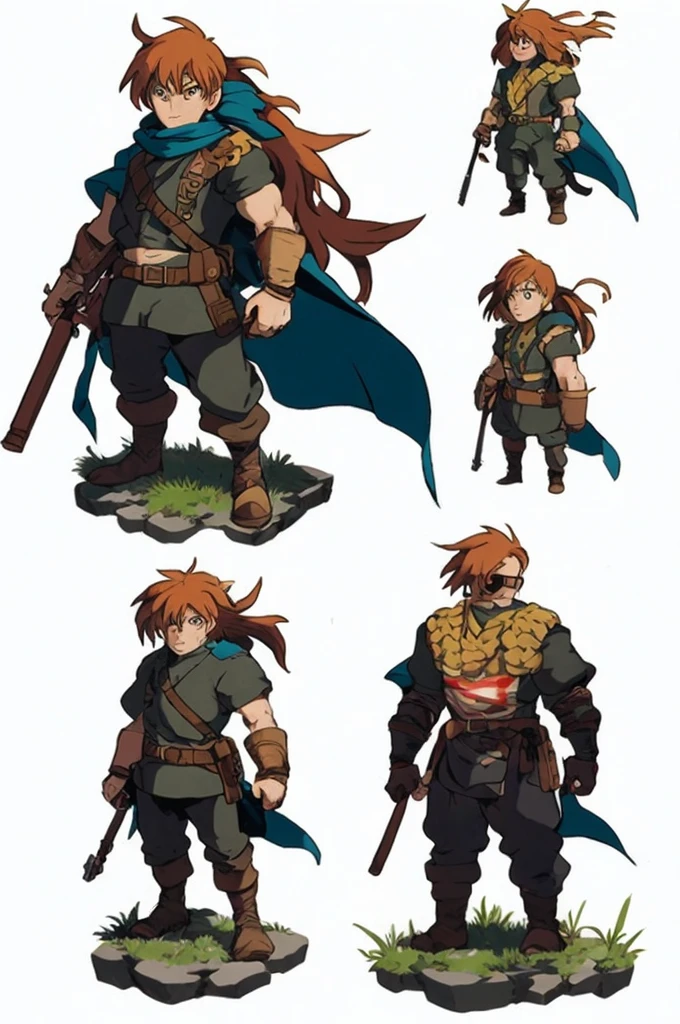 Crie sprites 2d de assets em RPG Maker de um heroi para colocar em um jogo de video game, at various angles, he will be a mix of Captain America from Marvel Comics with Link from the game series The Legend Of Zelda, he uses long sword and shield, He has a mysterious mark on his arm that turns out to be the key to using the Artifact of Harmony., he wears a green combat uniform, Coraggioso, determined, fair, but sometimes impetuous, 16K, best qualityer, fully body!