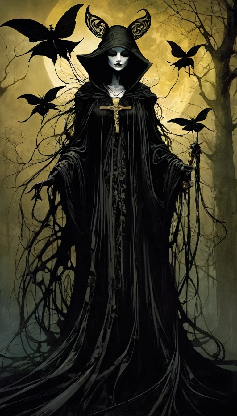 love and death, magic, dark, fantasy, night, inspired by Dave mcKean