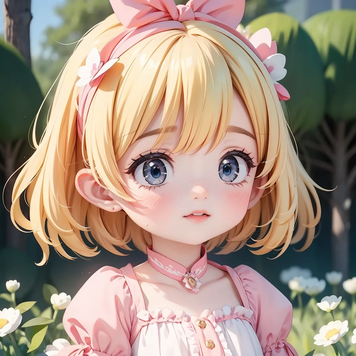Blonde Hair、Cute 7 year old girl、pink cinderella dress