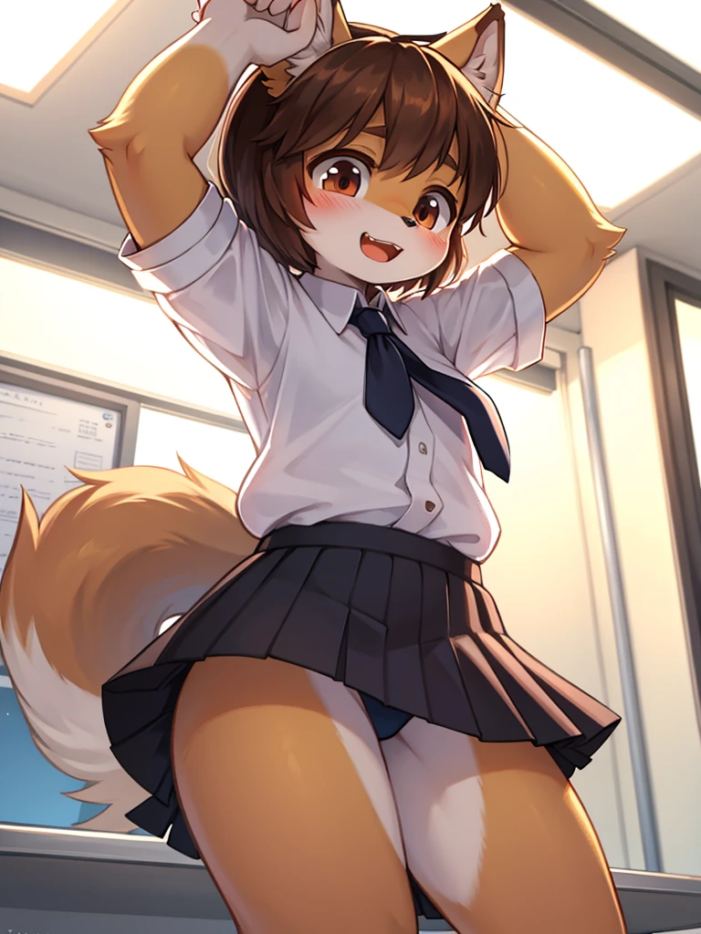 After school, (Lift up skirt with hands:0.95), excitement in anticipation