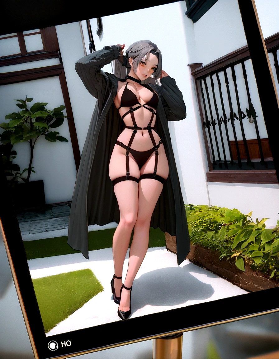 8k, professionaly taken,full body shot, Createa hot cinematic scene a beutifull latina modle with hourglass, is posing, wears lingrie and formal high heels, 35 mm, cinematic, liflike, real, very detailed faces , very detailed, wide-angle shot, warm color grading, soft focus, soft focus, depth of field, 8k photo, HDR, professional lighting, taken with Canon EOS R5, 75mm lens