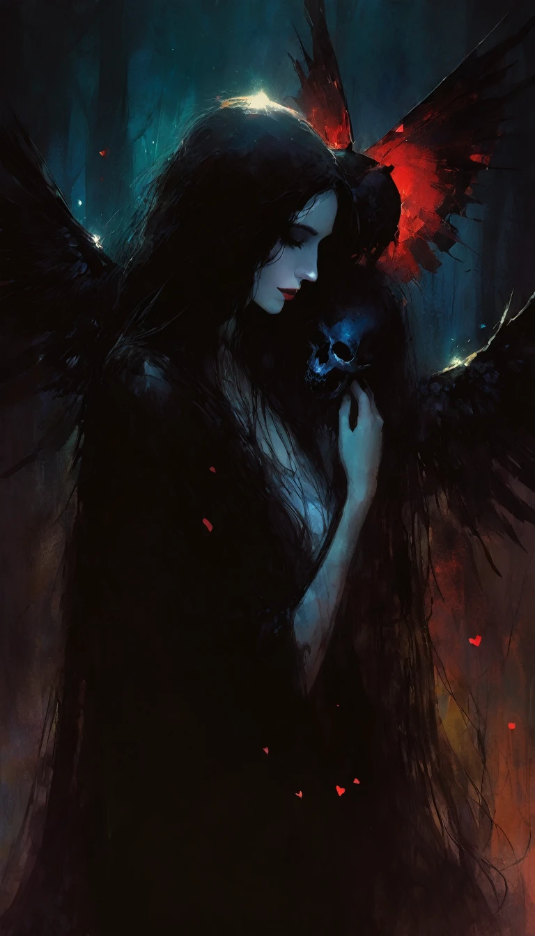 love and death, magic, dark, fantasy, night, inspired by Bill Sienkiewicz
